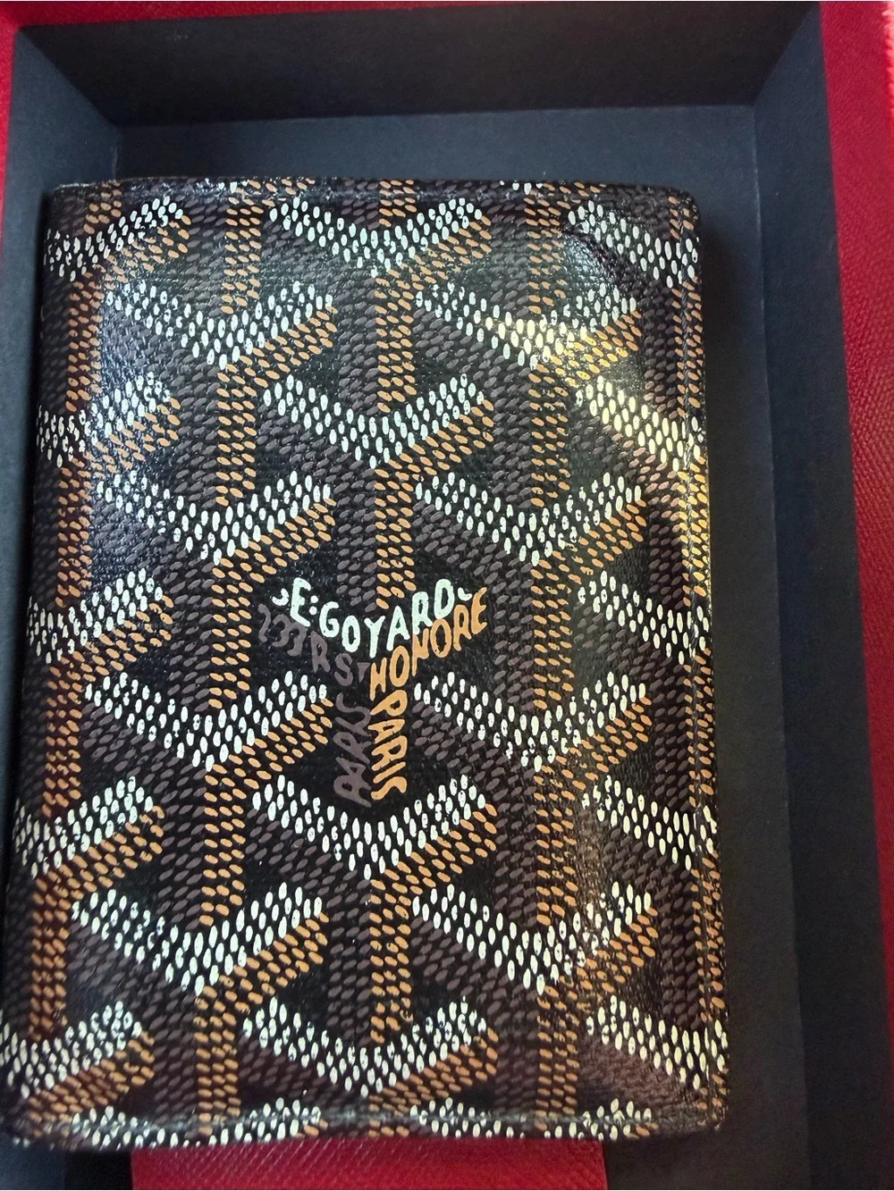 Goyard Brown and White Chevron Card Holder